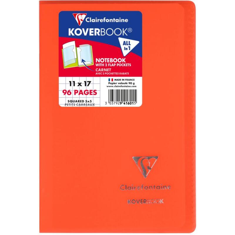 Carnet piqué Koverbook 11x17cm 96 pages petits carreaux couverture polypropylène transparent - Assortis