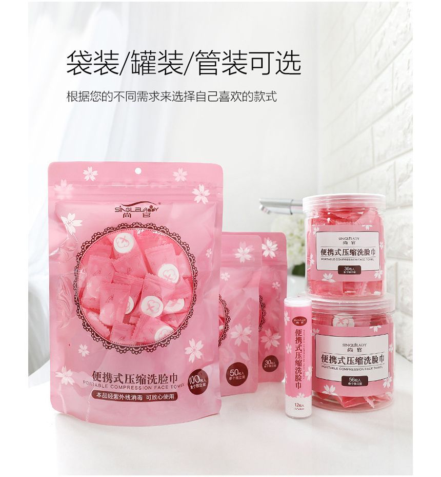 Sakura Cloud - Set van 50: Wegwerpbare gecomprimeerde gezichtshanddoekjes