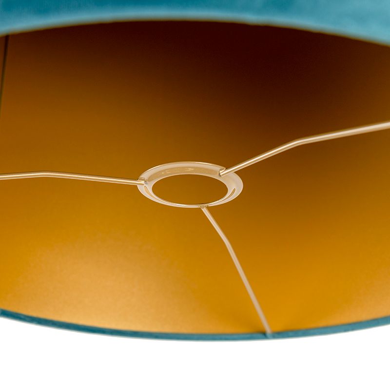 Velours lampenkap blauw 40/40/40 met gouden binnenkant