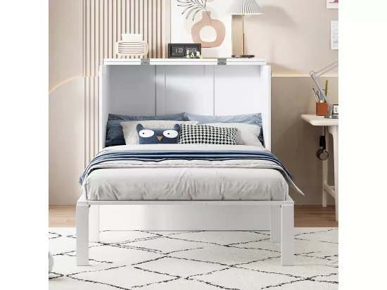 Lit gigogne Lit adulte 90 x 200 Lit mural avec sommier à lattes Armoire verticale Bois Blanc