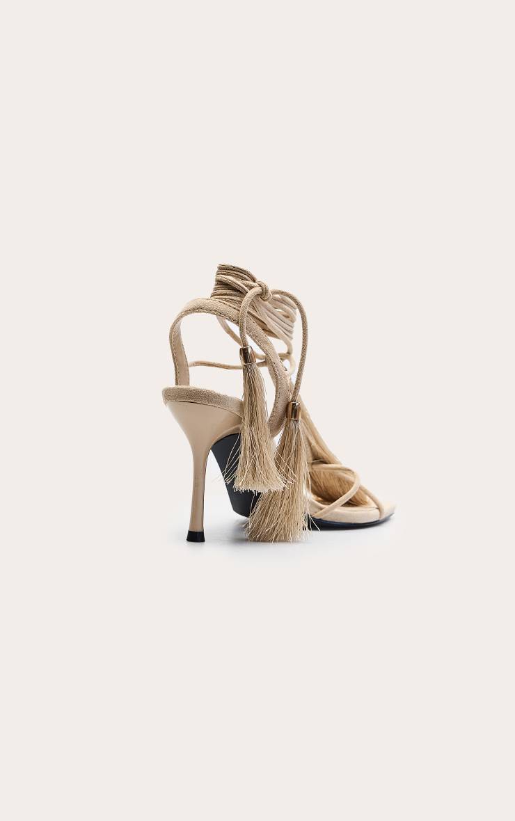Sable Sandales À Talons À Brides Avec Détail Franges En Synthétique