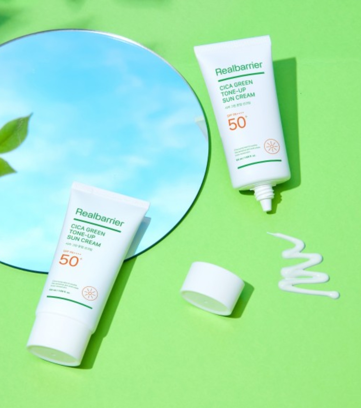 Real Barrier - Protetor solar com Centella Asiatica CICA Green Tone-Up SPF 50 PA++++ - Pele sensível e avermelhada