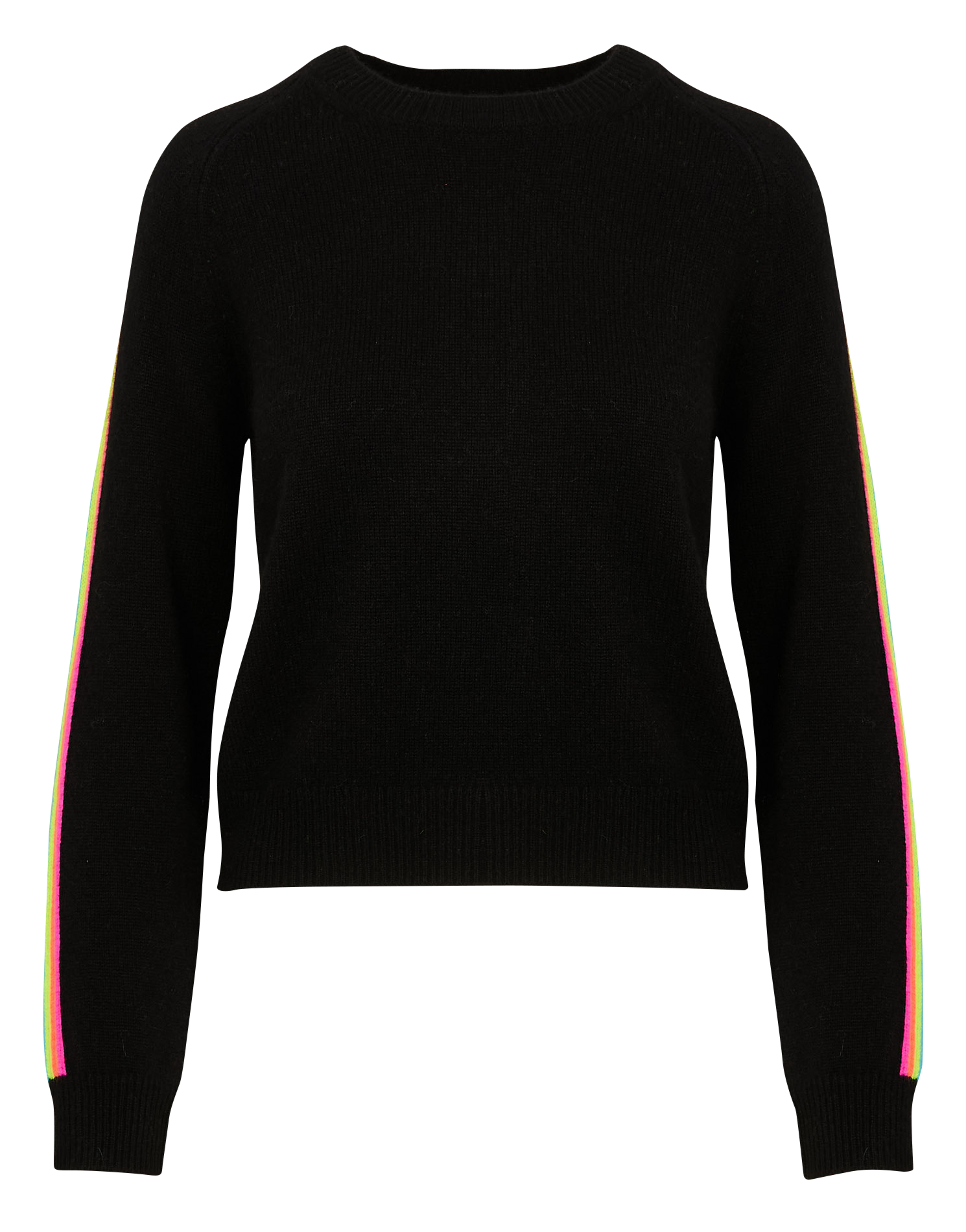 Pull droit col rond rayé en cachemire| Noir