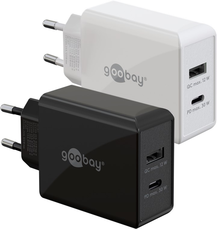 (30W/3A) USB A / USB C Ladegerät Netzteil Power Delivery / Quick Charge (61673) - Schwarz