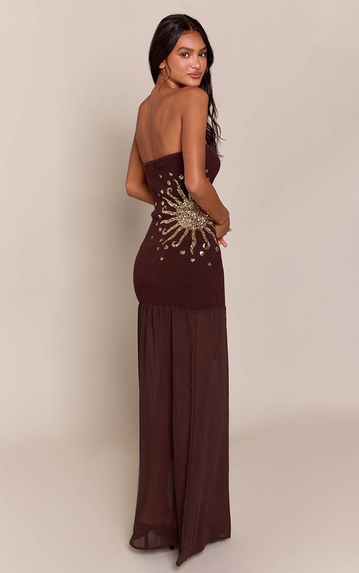 Chocolat Robe À Ourlet En Maille Transparente Avec Broderie De Sequins