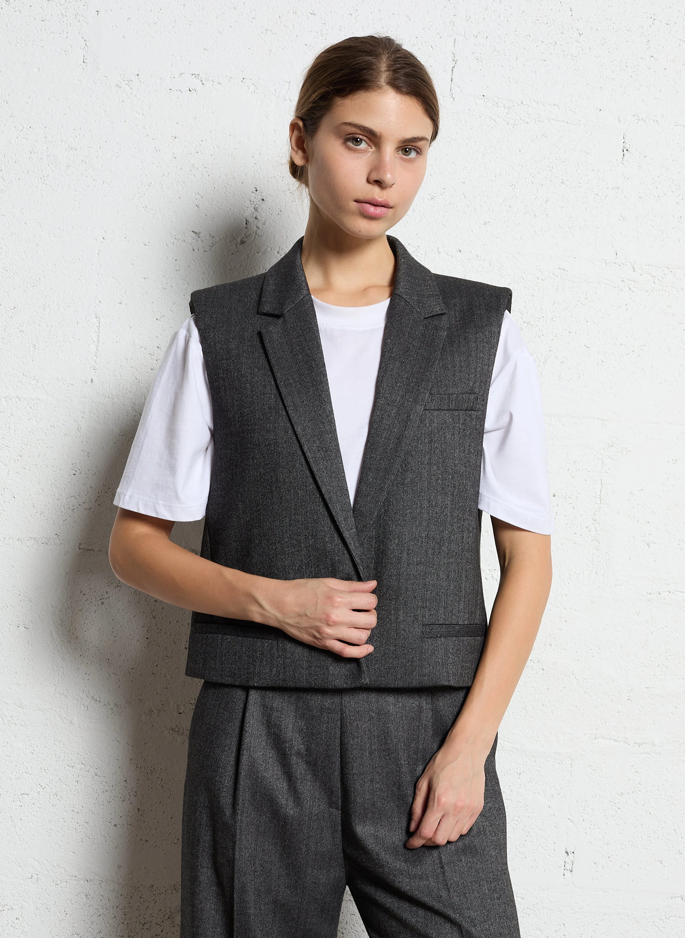 Gilet droit col tailleur | Gris
