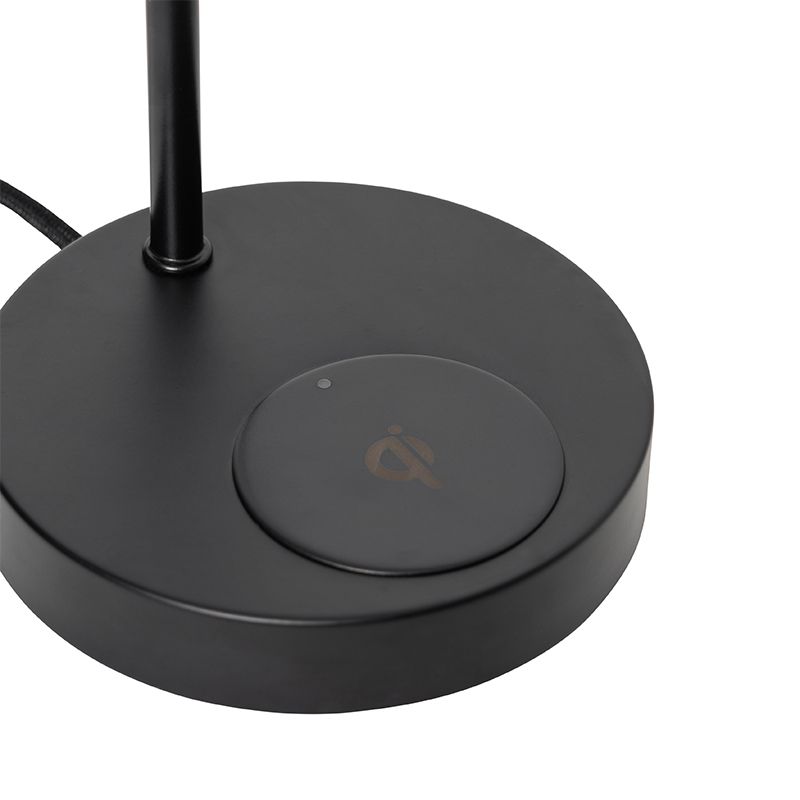 Moderne zwarte tafellamp met draadloos opladen - Facil