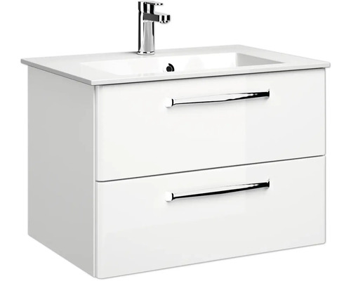 Pelipal Kumba badkamermeubelset (B x H x D 137 x 200 x 50 cm), glanzend witte fronten, 5-delige set inclusief witte mineraalstenen wastafel, halfhoge kast, onderkast en bovenkast (99.770125093)