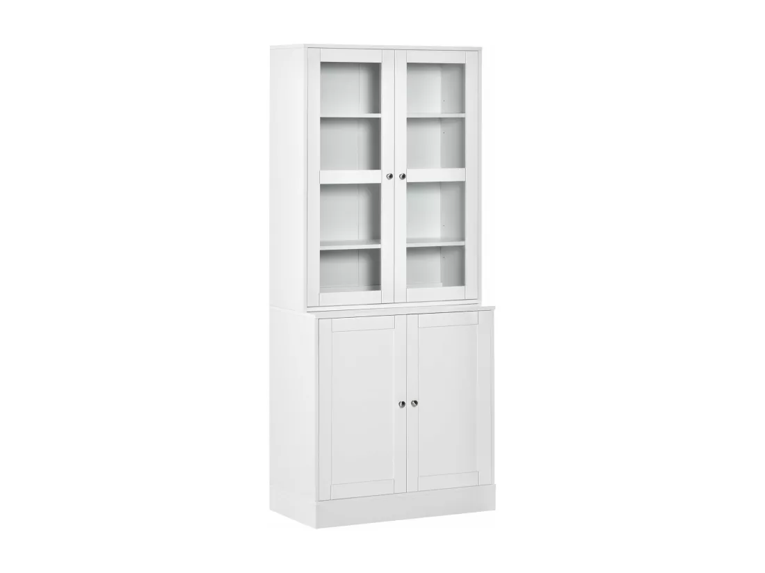 Bibliothèque vitrine multi-rangement - 2 portes verre, 2 portes bois, 4 étagères réglables - MDF blanc