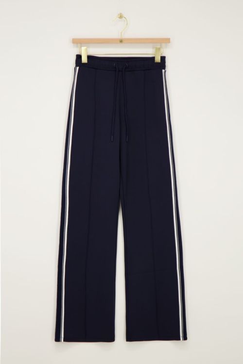Donkerblauwe wide leg met tape