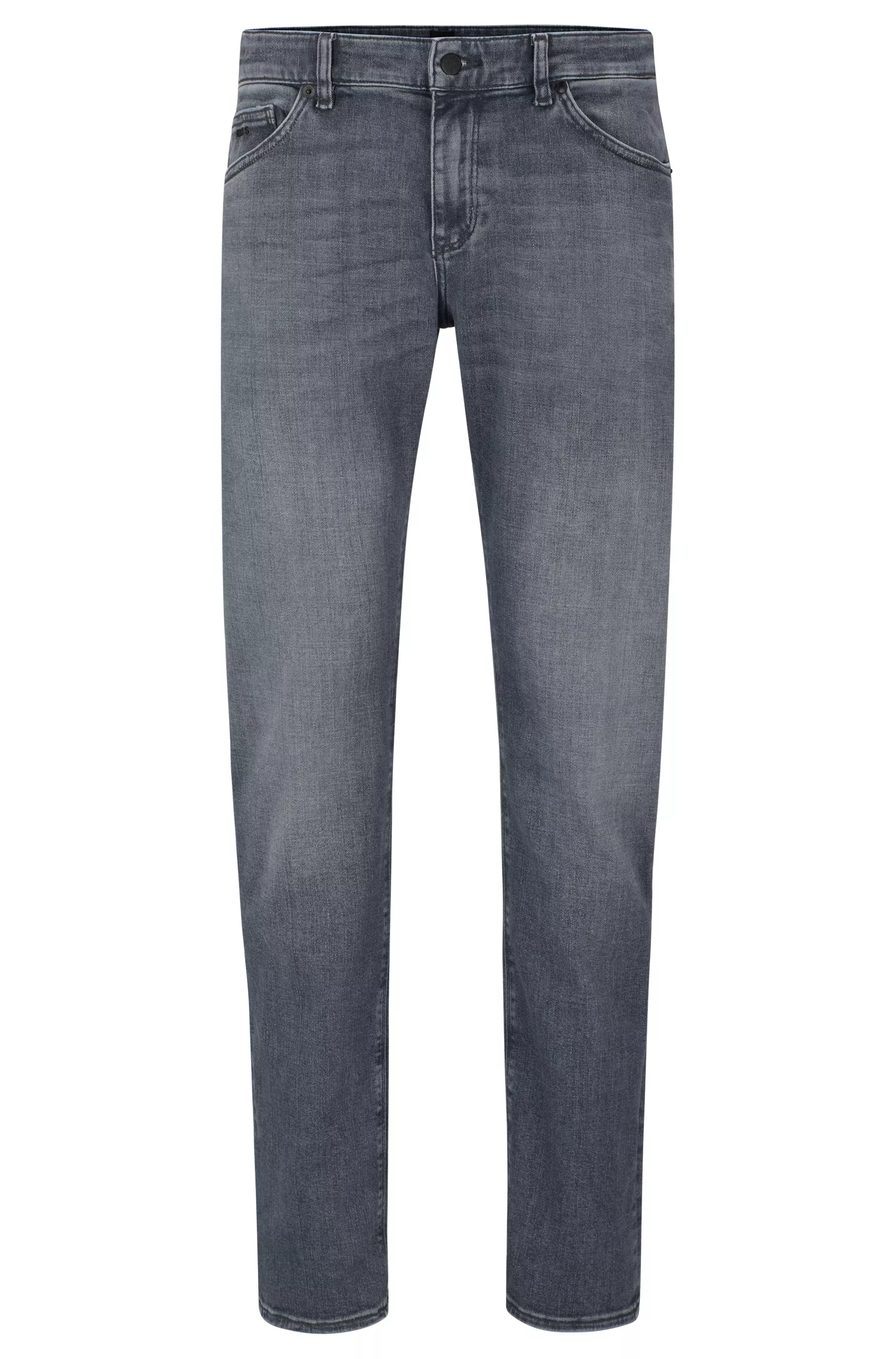 Calça jeans BOSS preta, corte regular, em denim italiano cinza de toque macio.