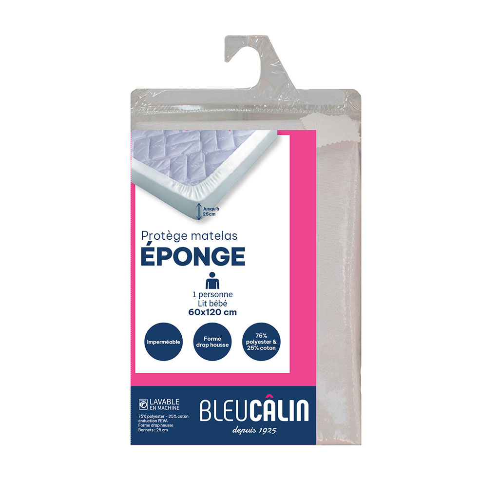 Protège matelas polycoton lit bébé éponge imperméable 60x120cm