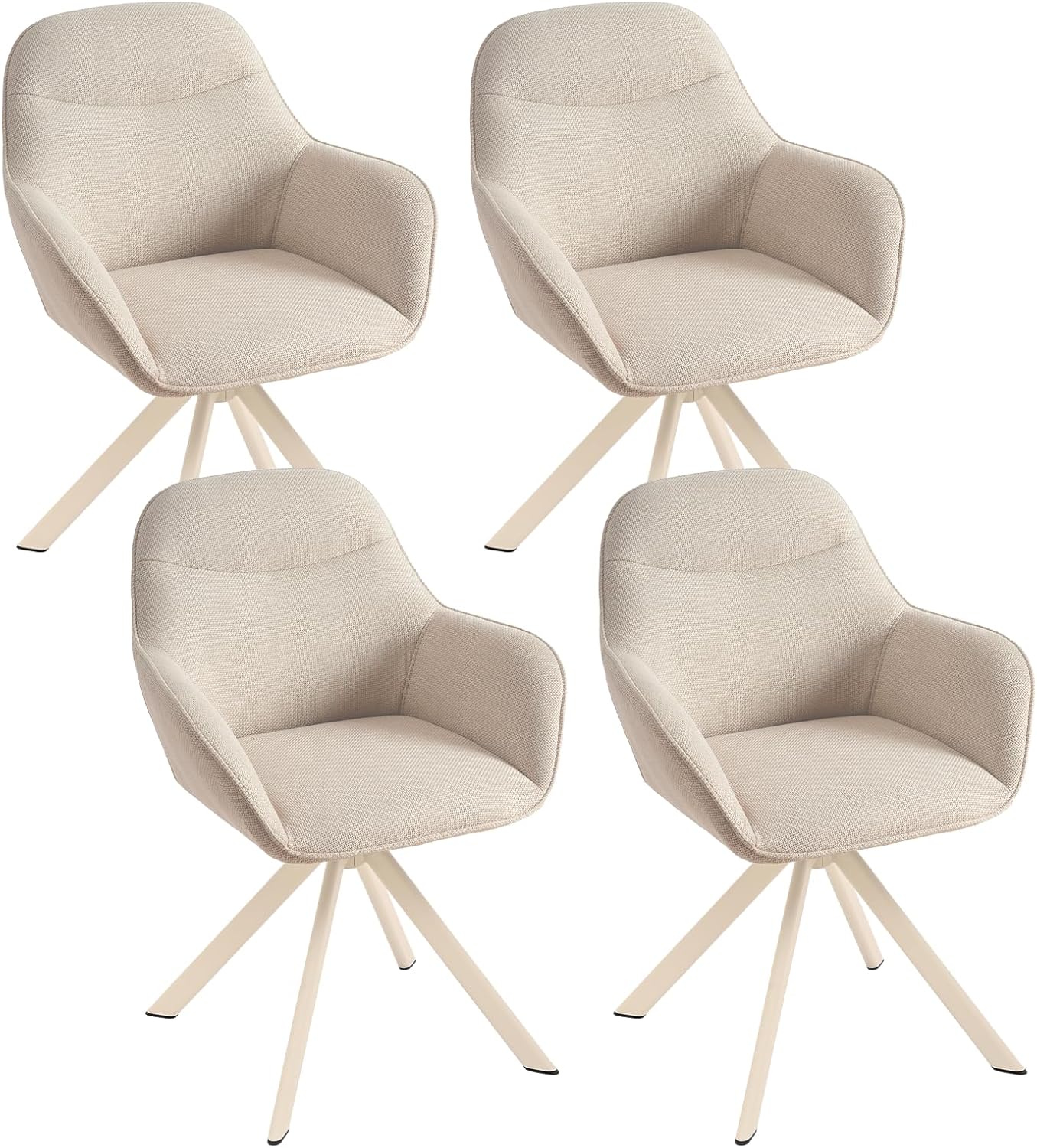 Esszimmerstuhl Beige mit Armlehne 4er Set drehstuhl Esszimmer Küchenstuhl Polsterstuhl aus Polyester mit Metallbeine und Rückenlehne für Esszimmer Küche Büro