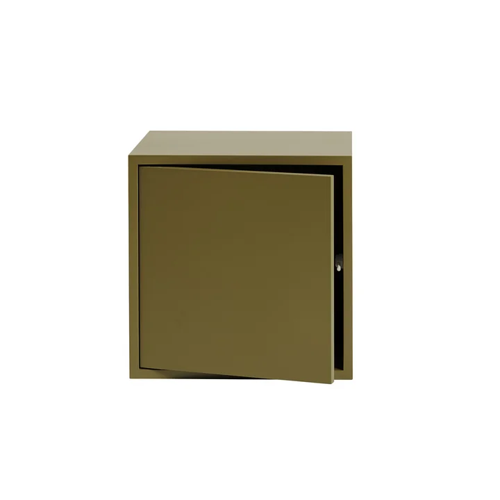Muuto - Stacked System Regalmodul mit Tür, medium / braungrün