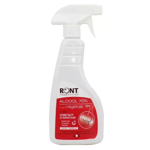 Spray de álcool vegetal Ront 70% TP4 com aroma de framboesa 500ml