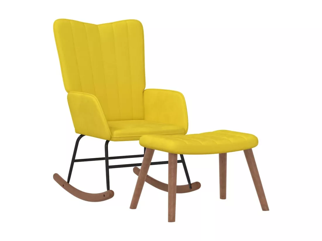 Chaise à bascule avec repose-pied Jaune moutarde Velours