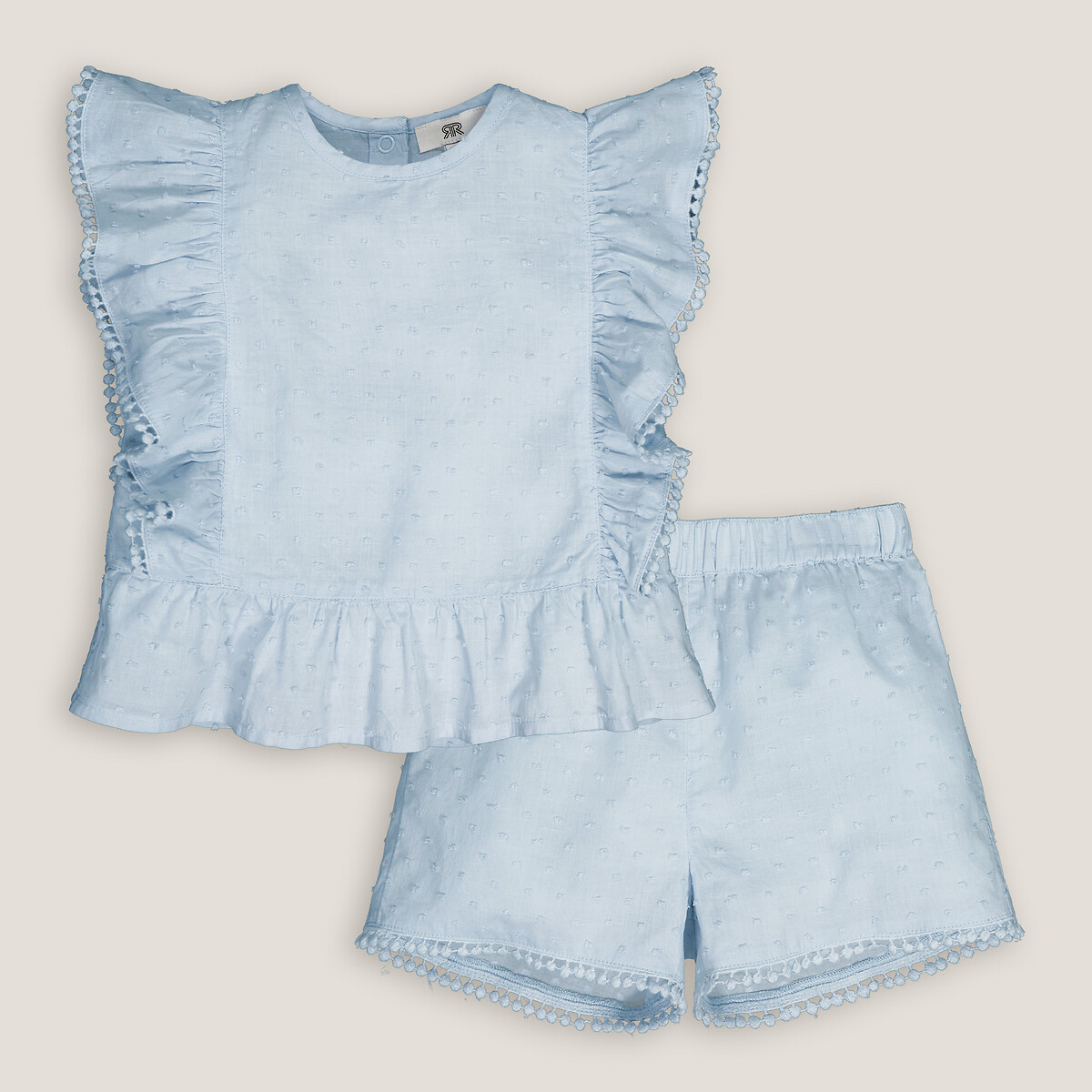 COLEÇÃO LA REDOUTE<br>Conjunto de duas peças, blusa e shorts com estampa de bolinhas