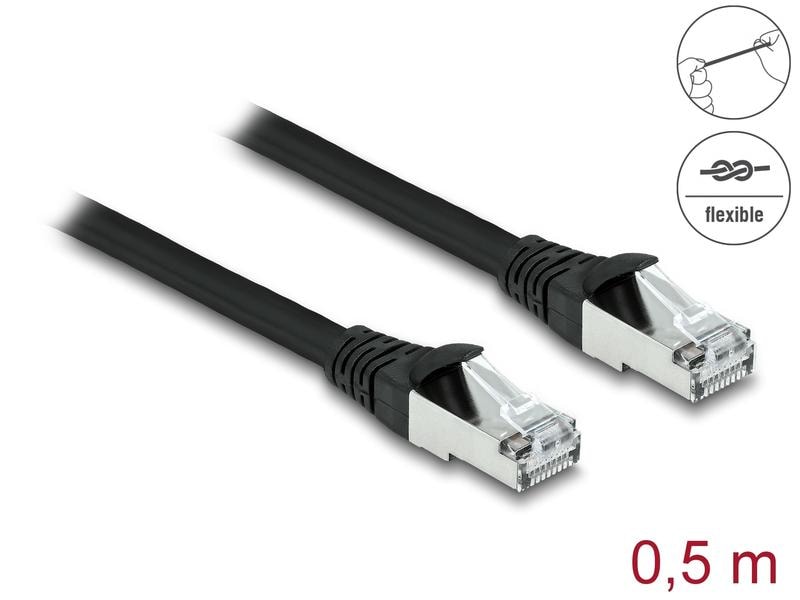 Delock Patchkabel Outdoor Cat 6A, S/FTP, 0.5 m, Schwarz Delock RJ45 Netzwerkkabel Cat.6A S/FTP PUR Outdoor 0.5 m schwarz