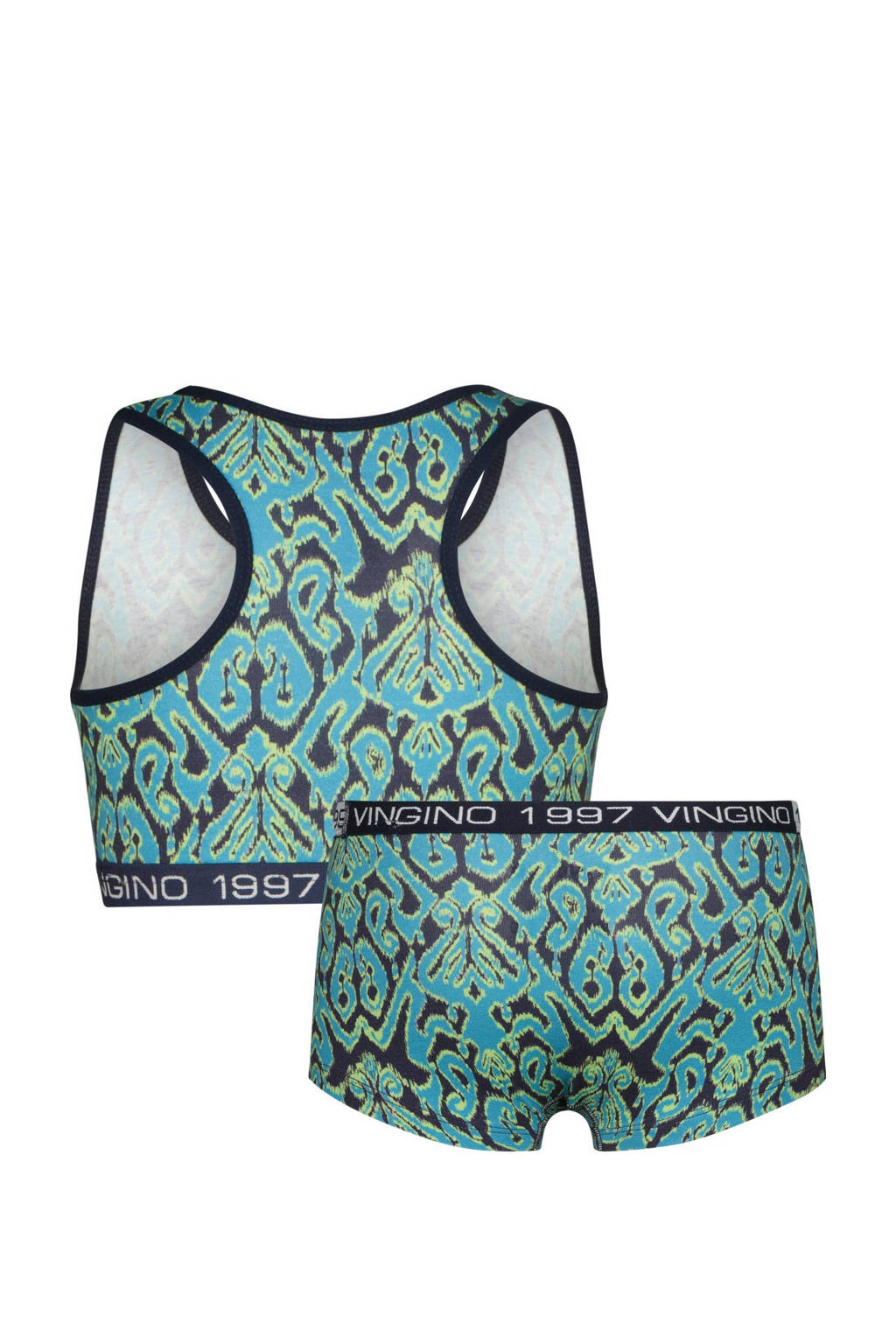 bh top + short Fanstasy donkerblauw/aqua