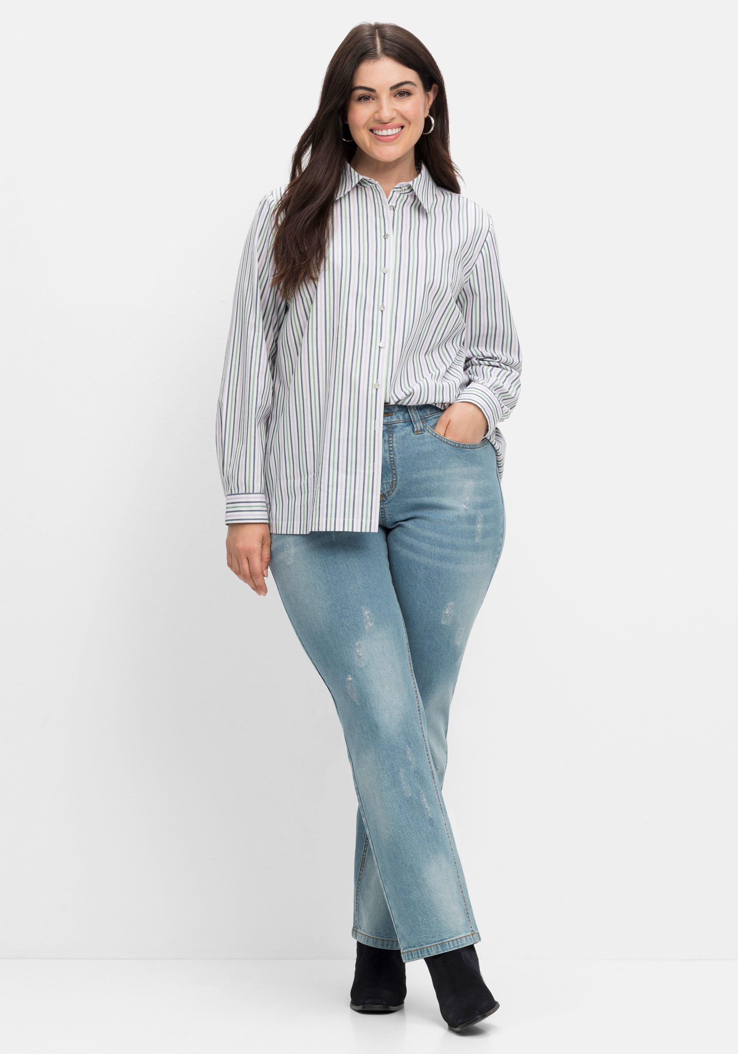 Hemdbluse mit Streifen, hinten länger