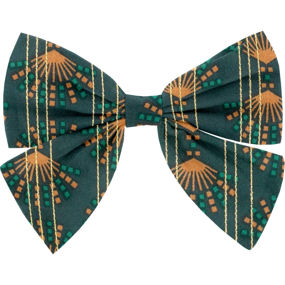 Barrette Noeud Papillon Eventail Or Vert