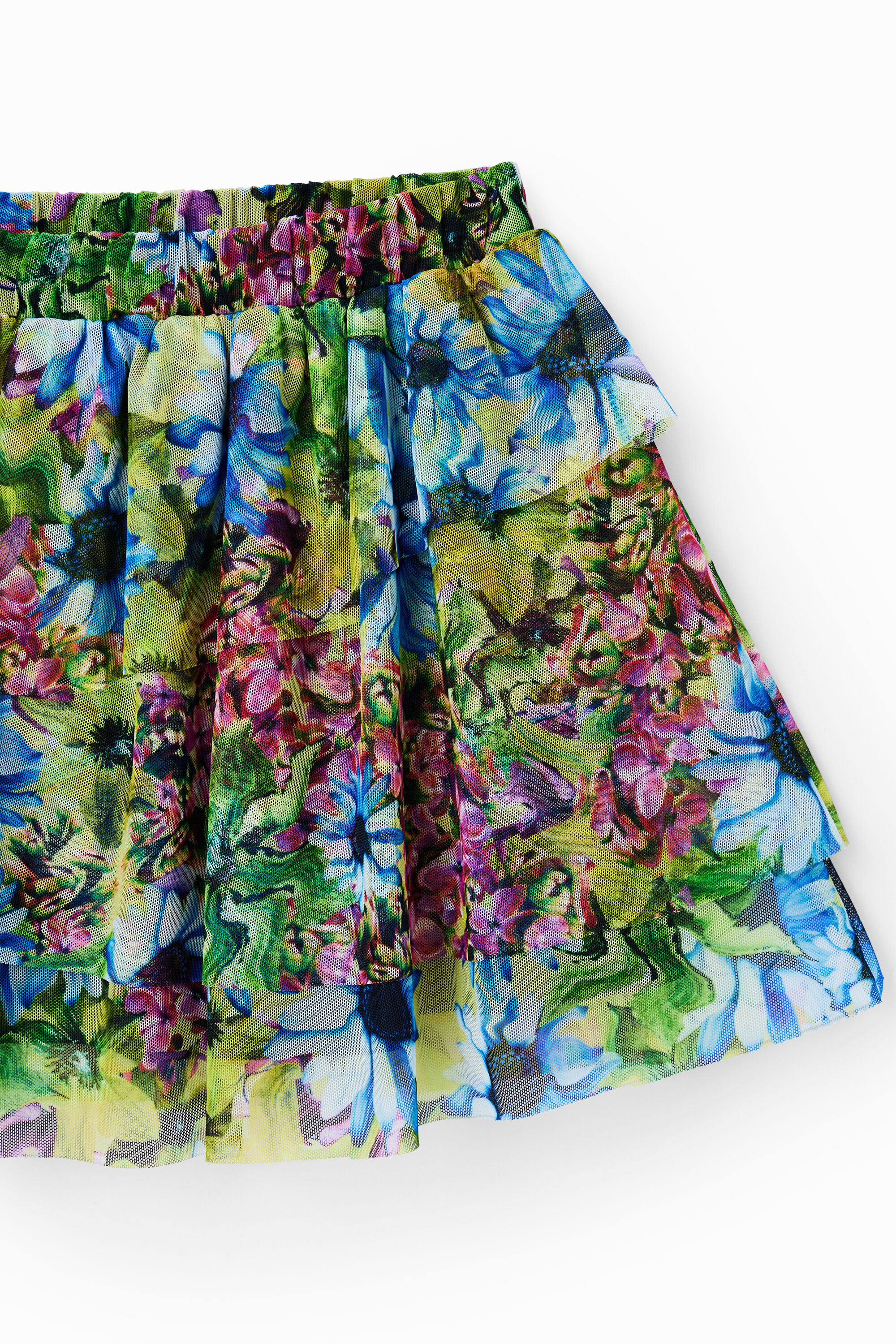 Mini-jupe tulle fleuri volants