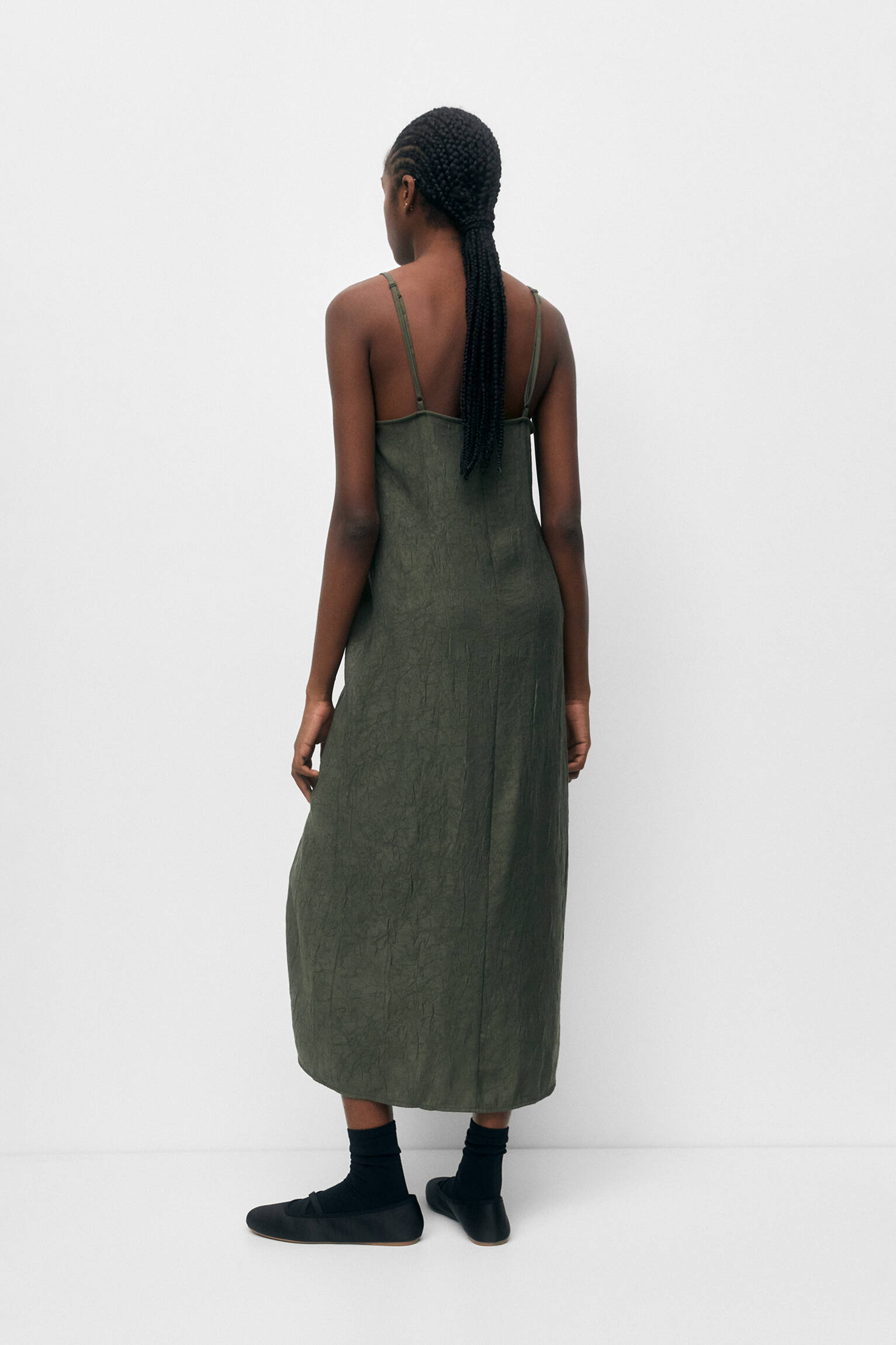 VESTIDO MIDI RÚSTICO - CÁQUI