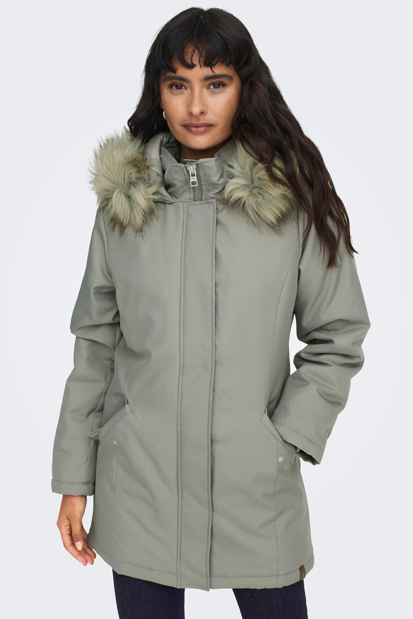 Parka midi com capuz removível