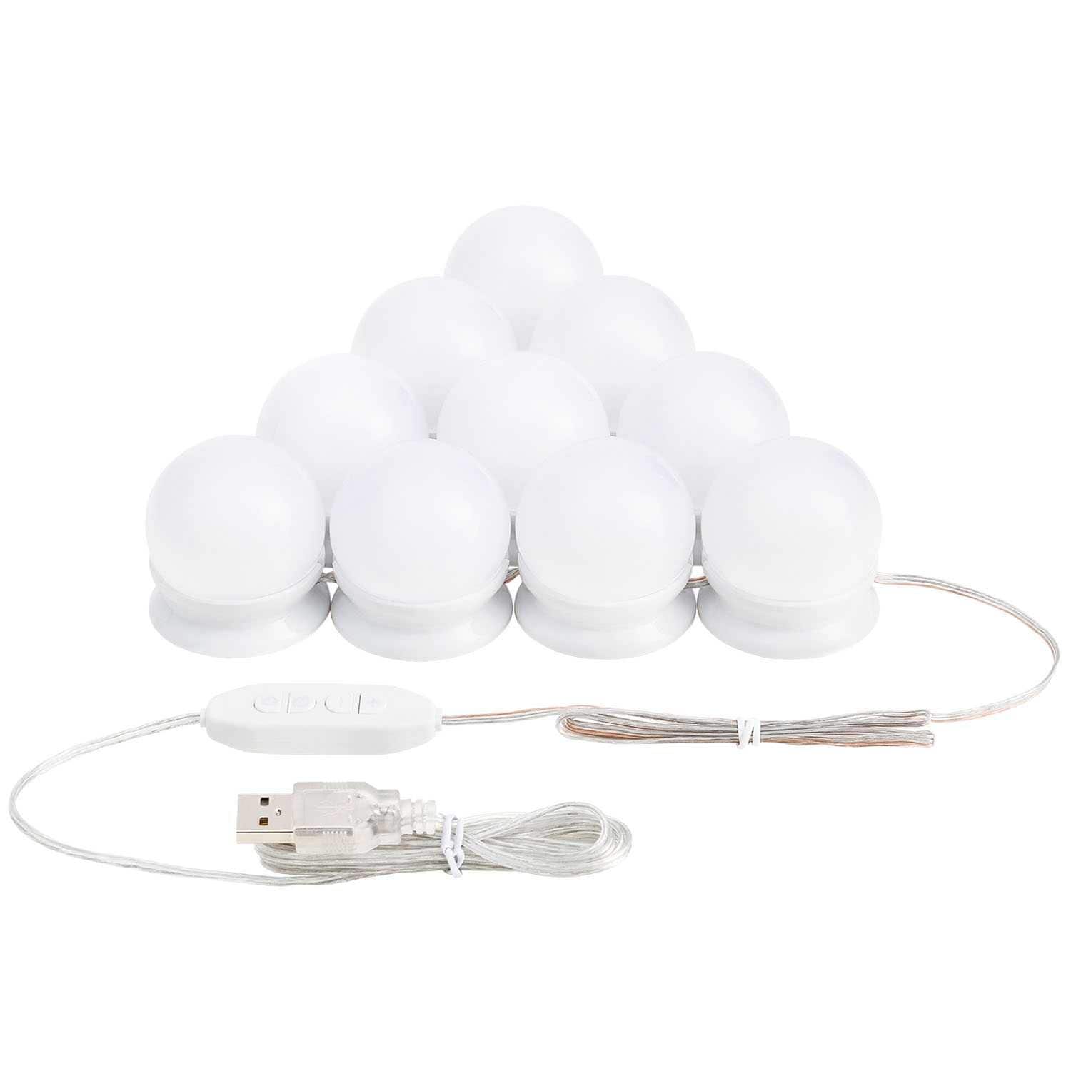 Juskys Schminktisch Lichterkette 8 W - 10 LED Lampen & USB - 3 Farbtemperaturen - Beleuchtung - Weiß
