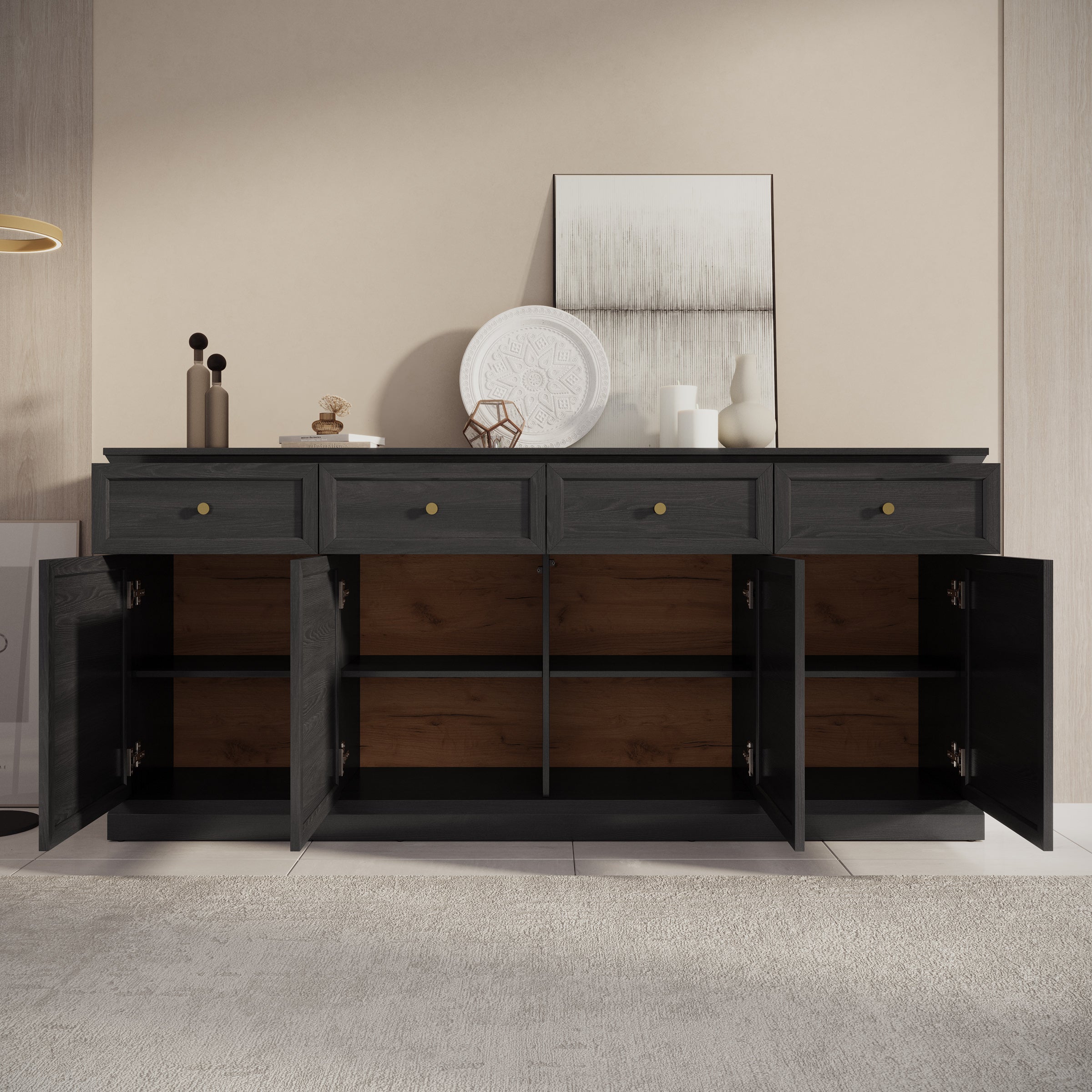 Meubella - Dressoir Leroy - Zwart eiken - 193 cm