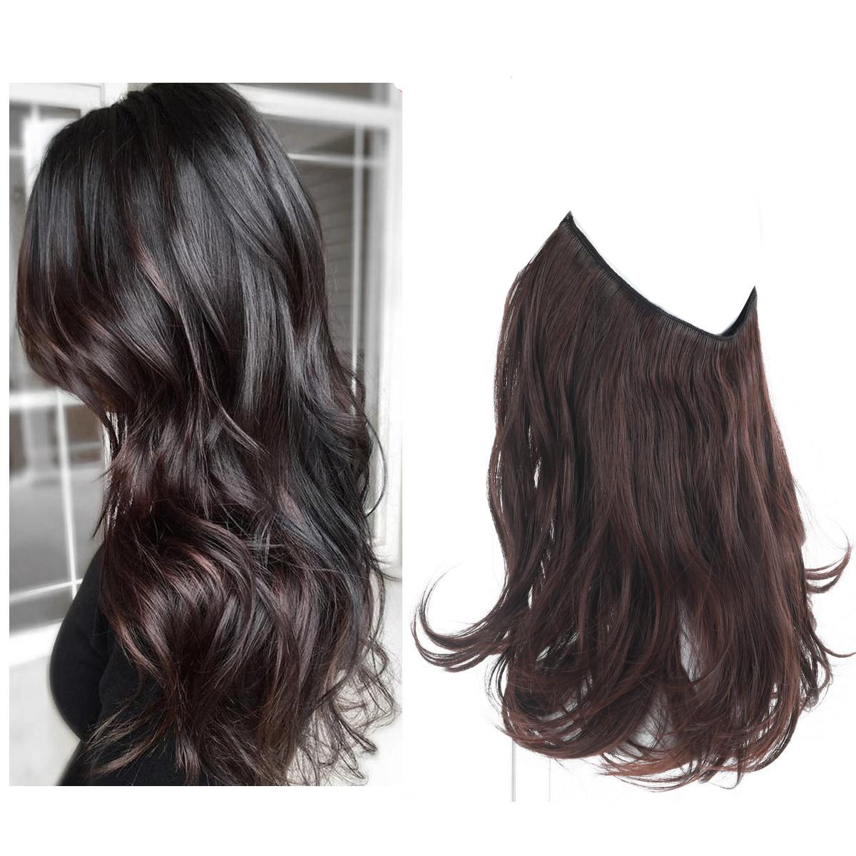 (55cm) Kunsthaar Extensions Halo-Haarverlängerung ohne Clip - Braun / Rot