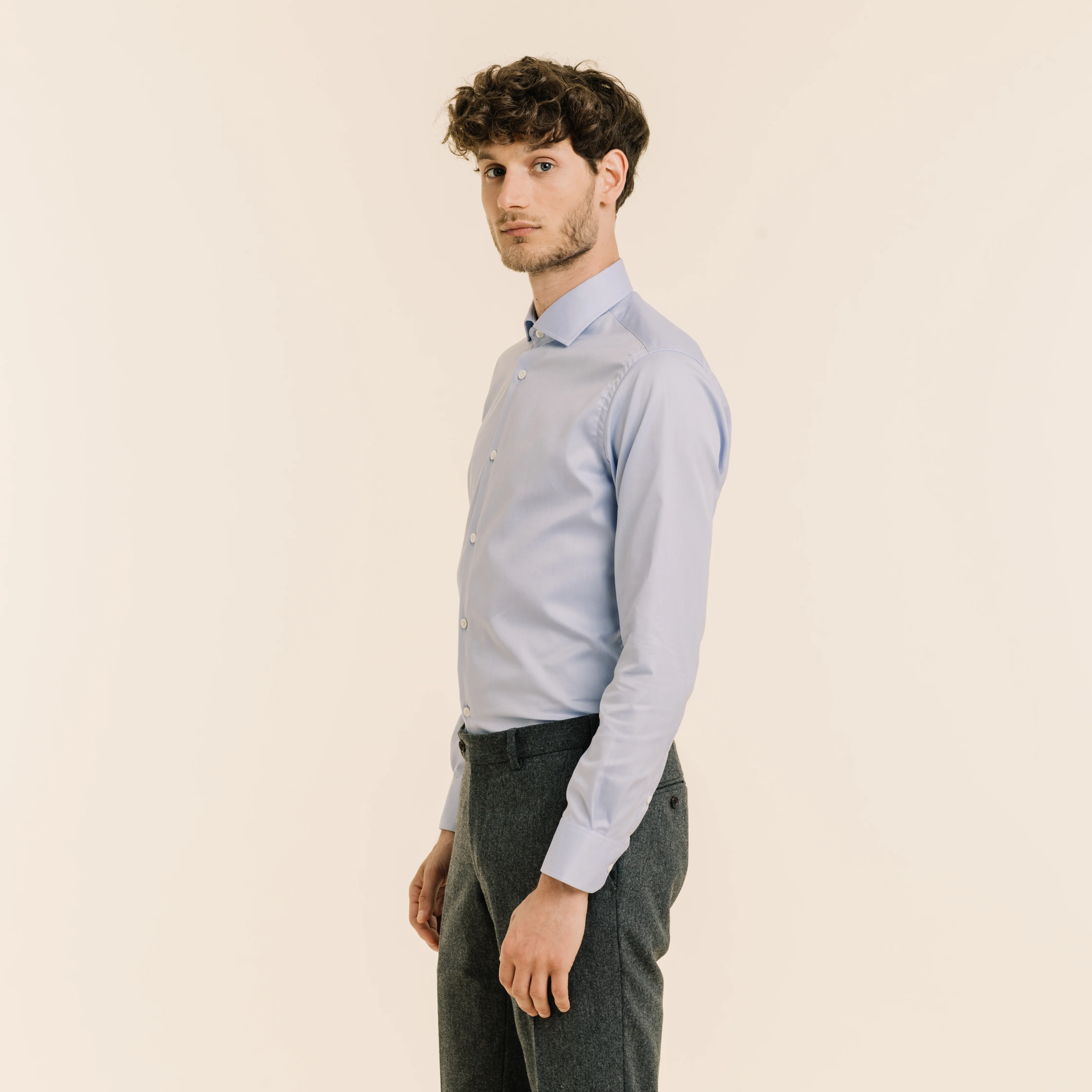 Premium fitted shirt in blue double-twisted twill