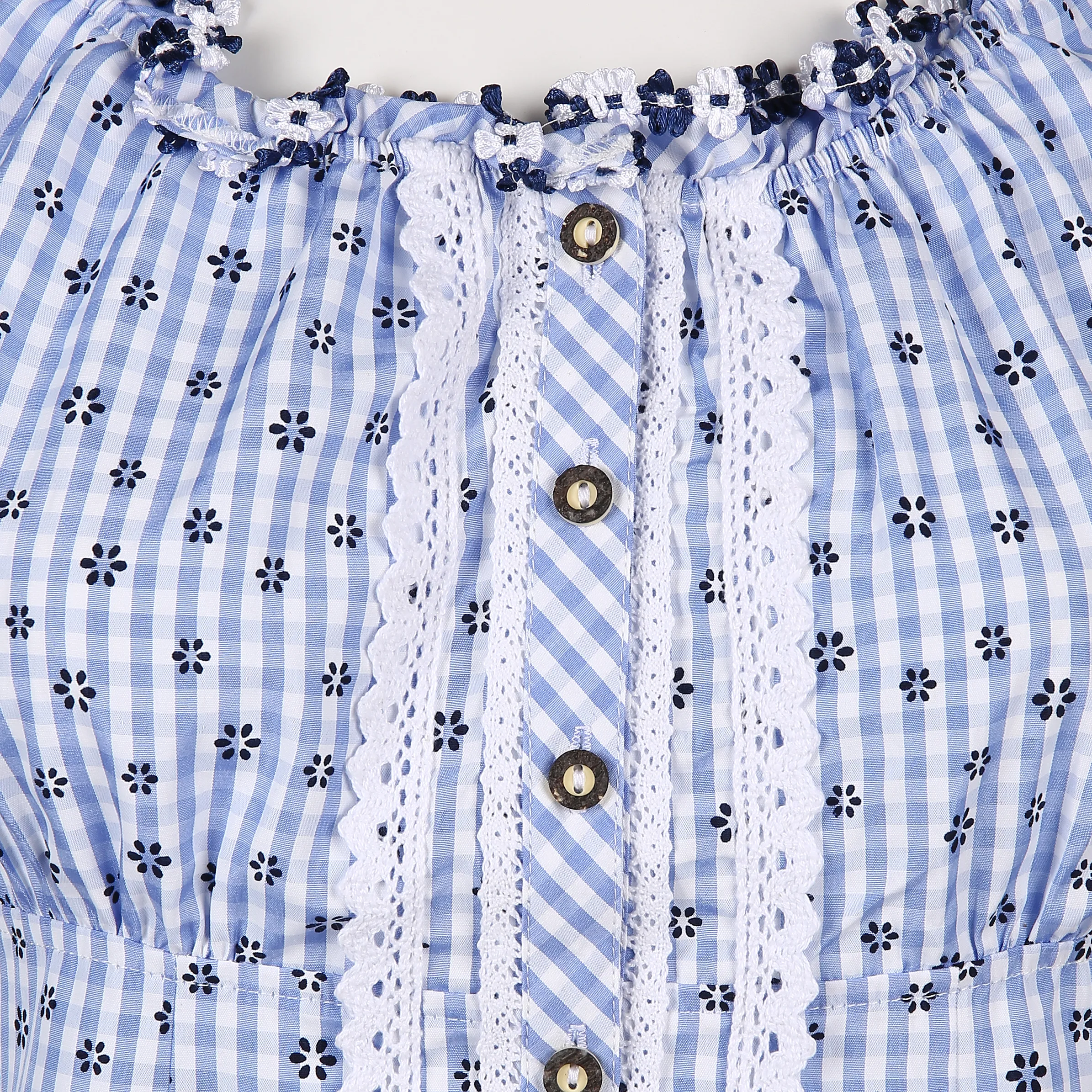 Damen Trachtenbluse mit Vichy Karo und Allover Print