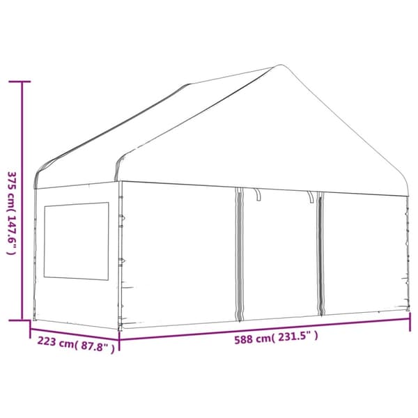 vidaXL Paviljong med tak hvit 20,07x5,88x3,75 m polyetylen