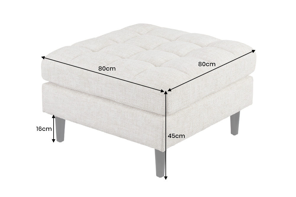 Design Hocker COZY VELVET 80cm beige Chenille Federkern Holzfüße
