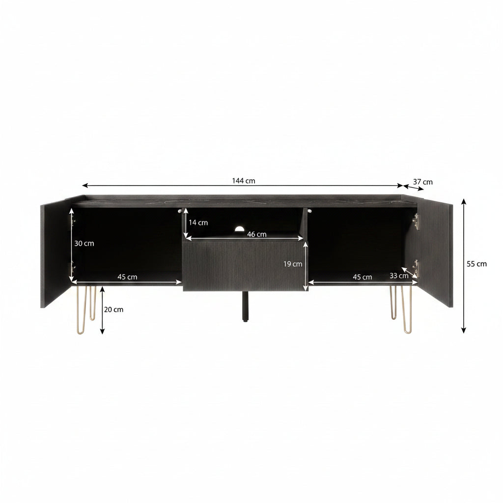 Hacienda - TV-Meubel met 2 deuren - Zwart - 144 cm