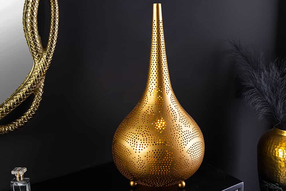 Handgefertigte Stehlampe ORIENT LIVING 50cm gold Eisen Tropfenform