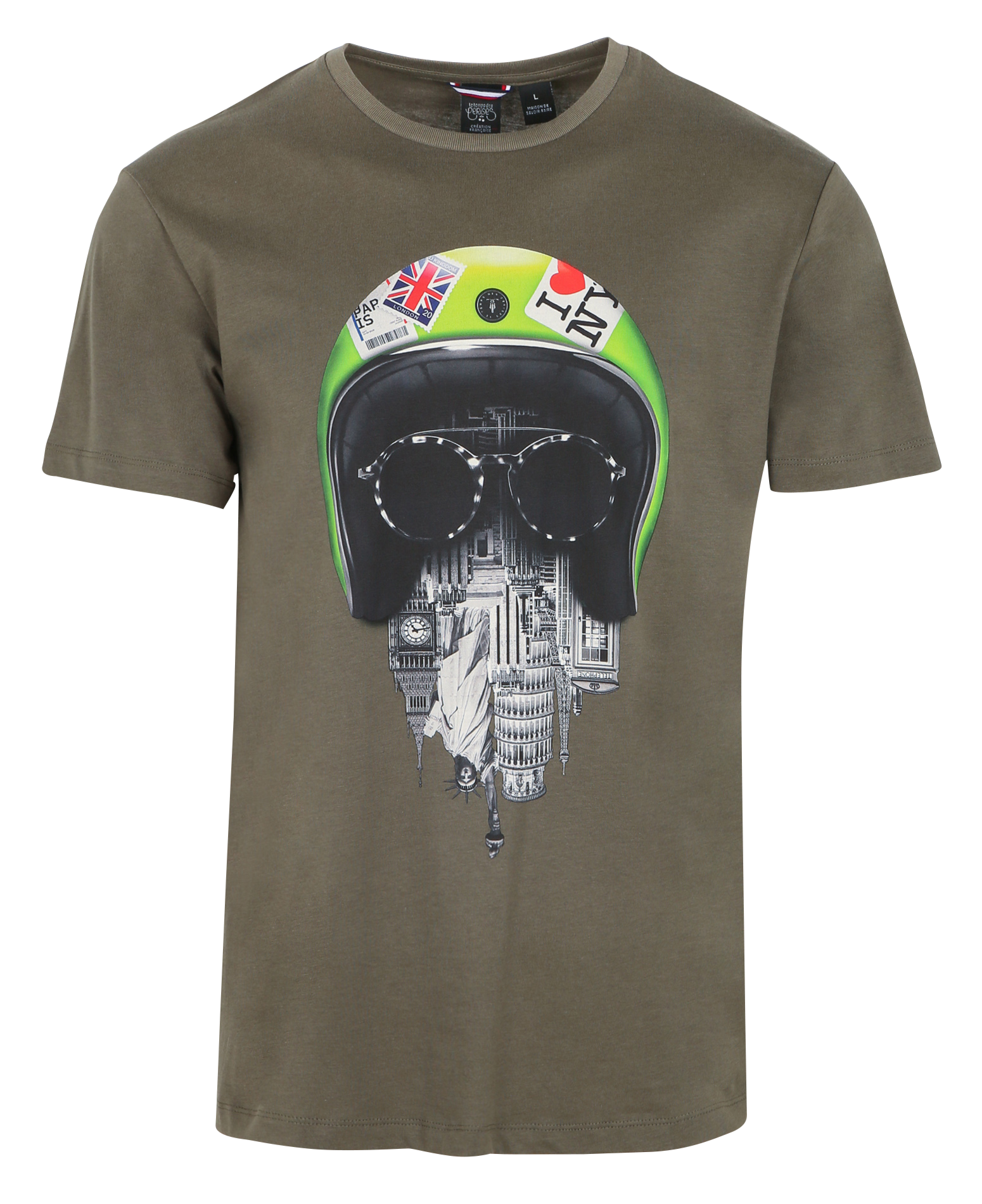 WENBY - Tee-shirt col rond ample en coton sérigraphié | Kaki