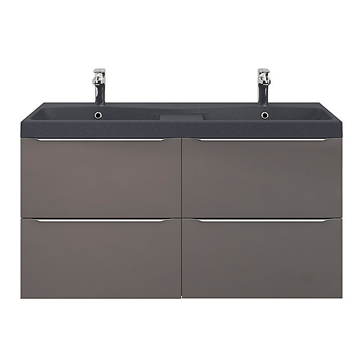 Meuble sous vasque à suspendre GoodHome Imandra gris 120 cm + Plan double vasque noir GoodHome Mila 120 cm