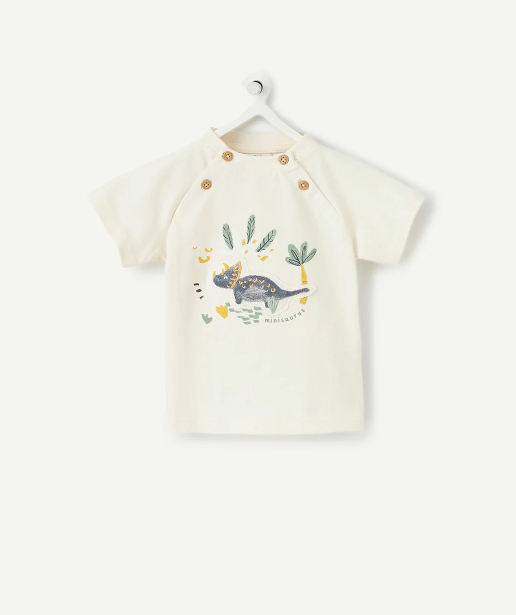 T-SHIRT EN COTON BIOLOGIQUE ÉCRU AVEC ANIMATION DINOSAURES