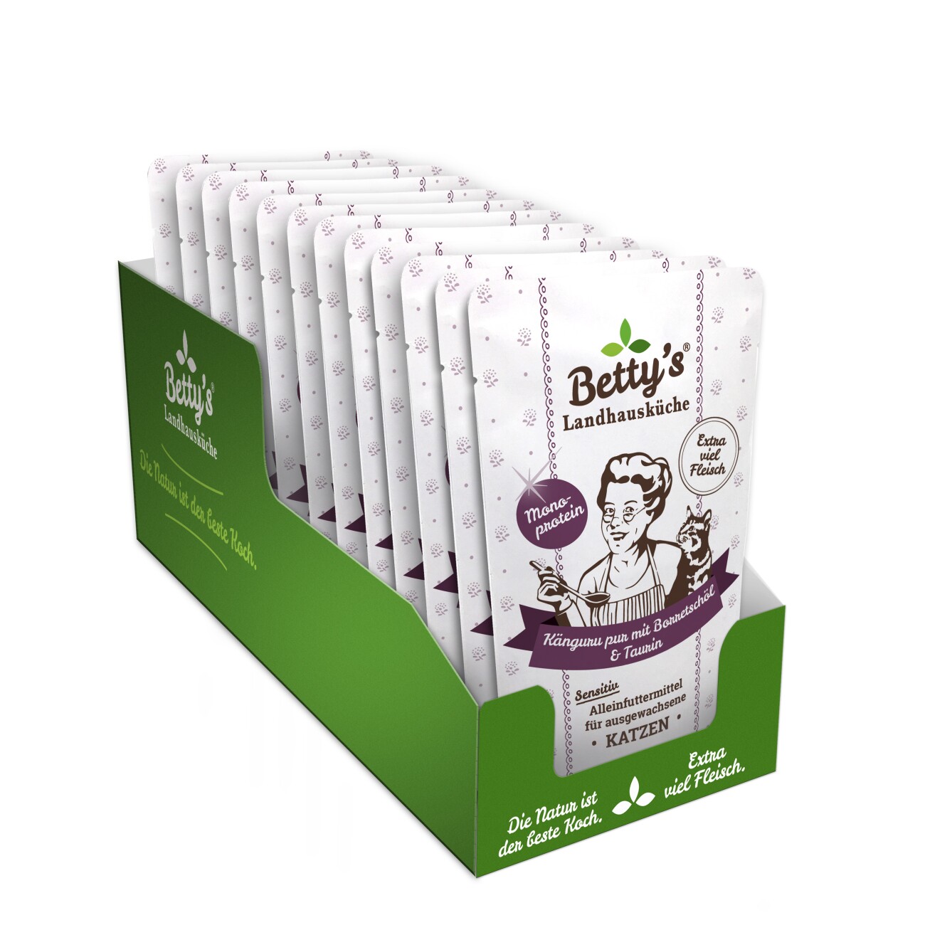 Betty's Landhausküche Frischebeutel Känguru Pur mit Borretschöl 12x 100g für Katze