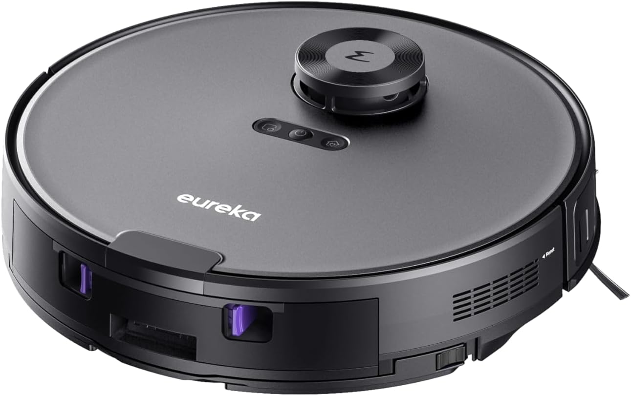 EUREKA E10s 2.Gen Saug- & Wischroboter + beutelloser Multi-Zyklon-Absaugstation (4000Pa, auto Teppicherkennung, auto Mop Lifting, LiDAR-Navigation, ideal gegen Tierhaare, App-/Sprachsteuerung) schwarz