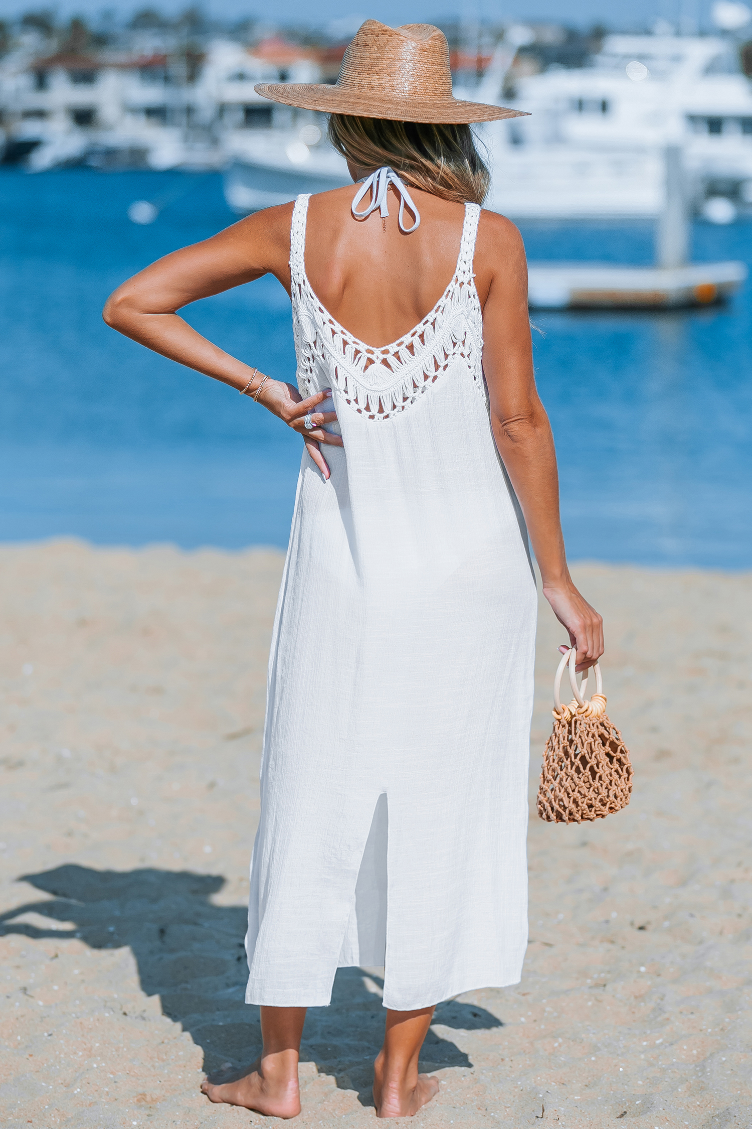 Robe cover up sans manches en crochet blanche