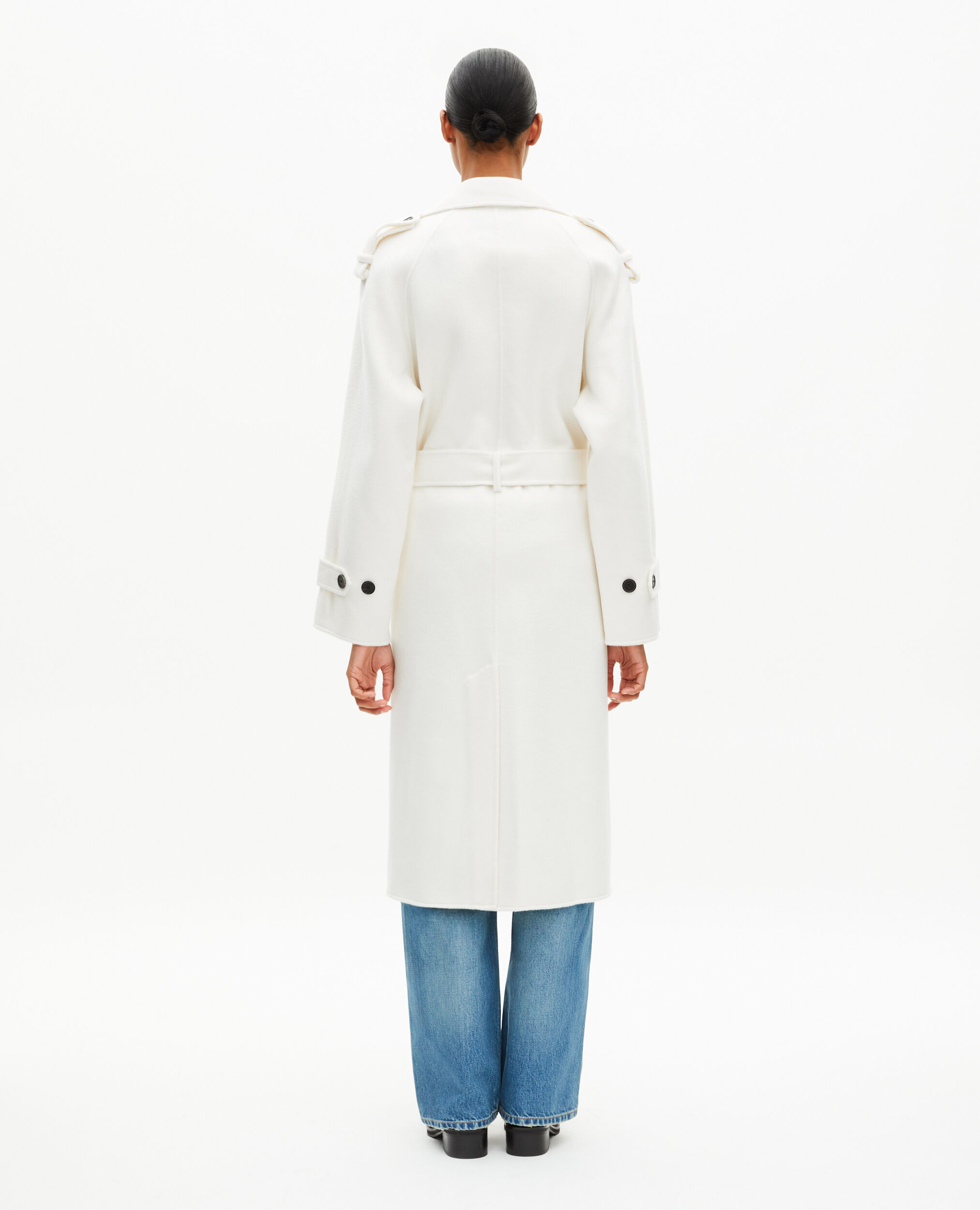 Manteau long en laine écru