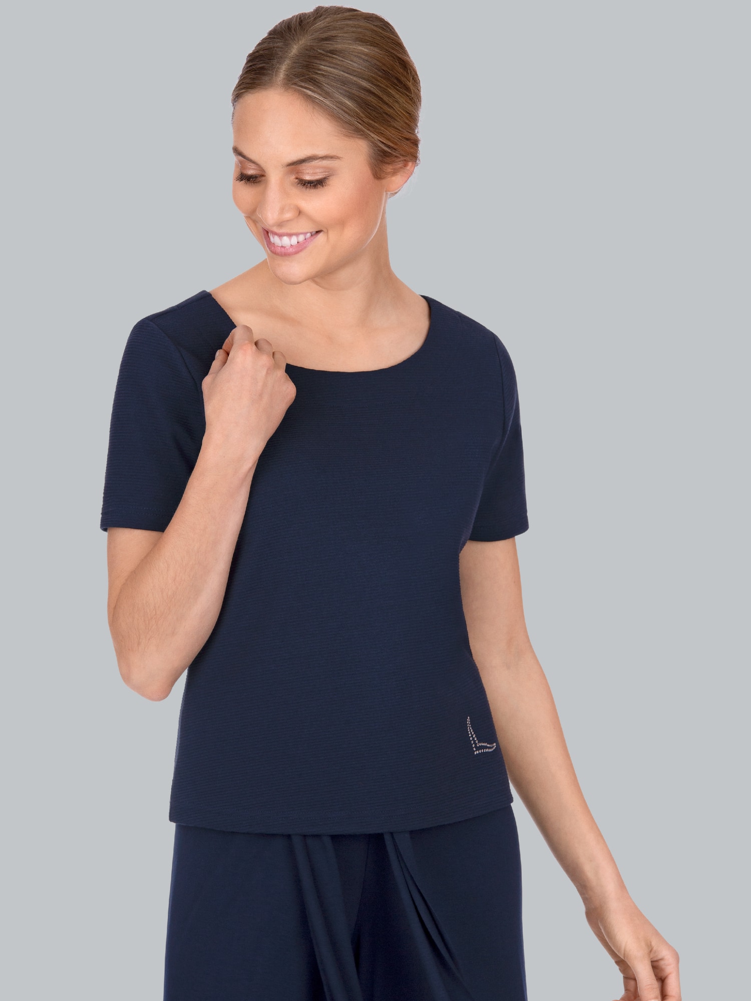Shirt mit kurzen Ärmeln mit Kristallsteinen Navy