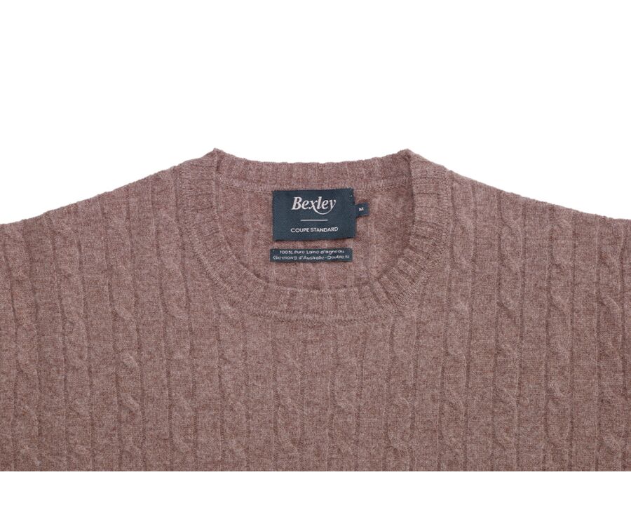 Pull homme col rond laine motifs torsades Marron Chiné - CONTOR