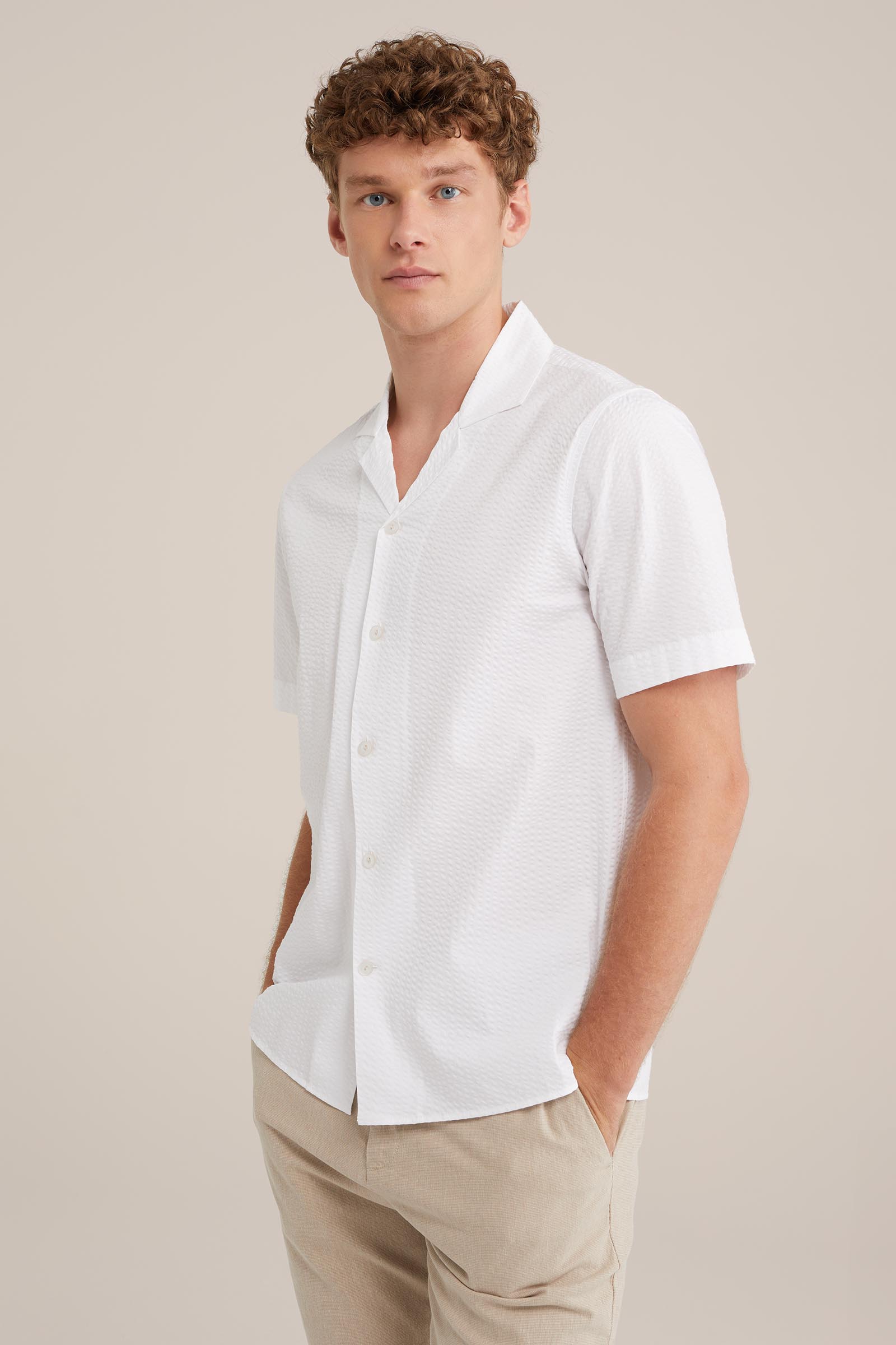 stretch overhemd met structuur WE Fashion Wit