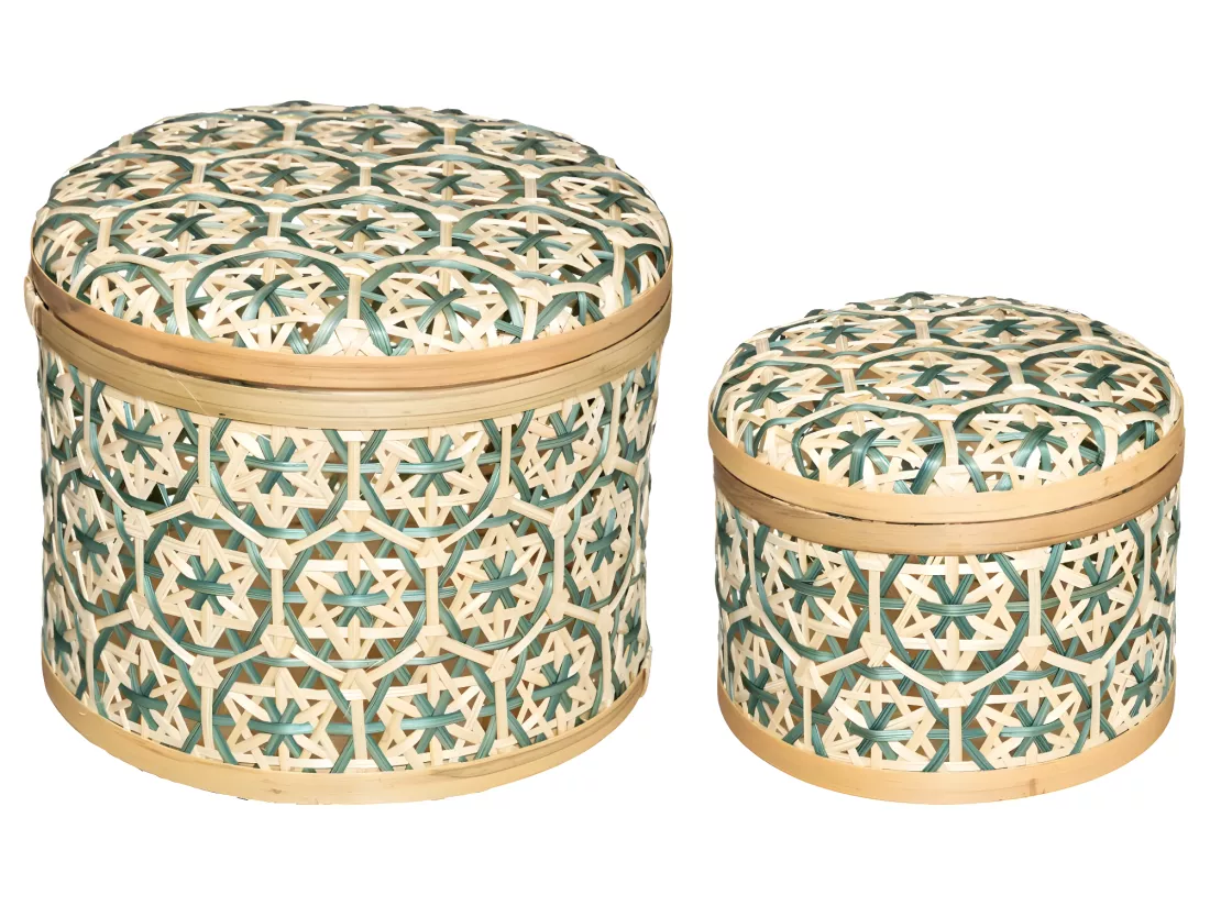 Lot de 2 Boites de rangement rondes en Bambou