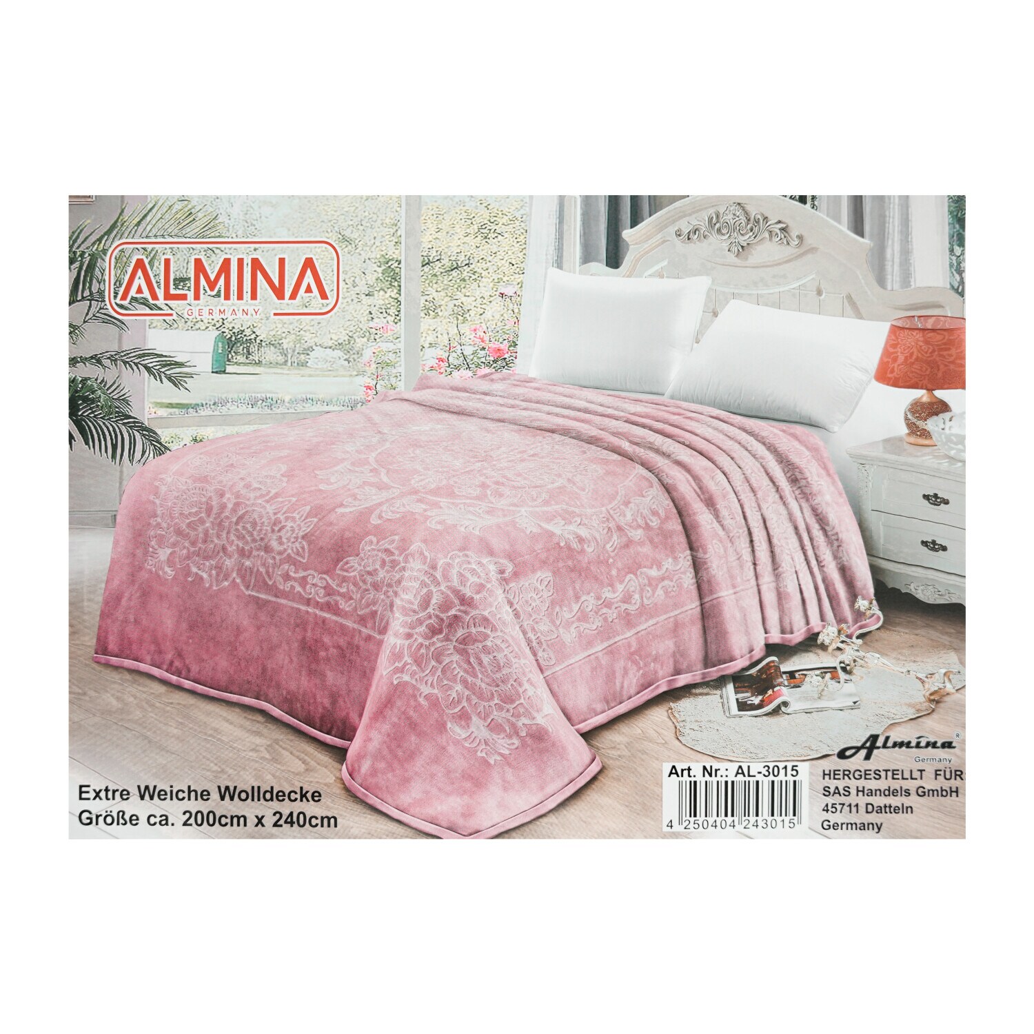 Almina Extra Weiche Wolldecke 200x240 cm 100% PES mit Blumen