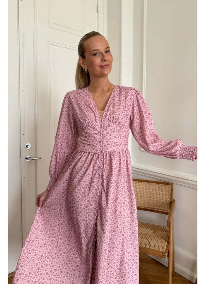BYIC Adelic Long Dress pfsp pink flower stem print